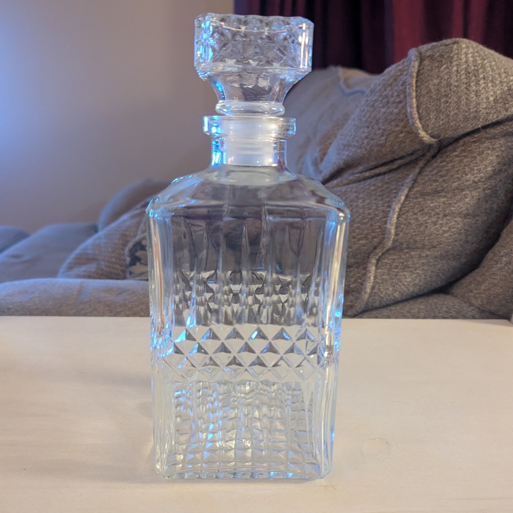Vintage Diamond Cut Square Clear Decanter~Stamped France